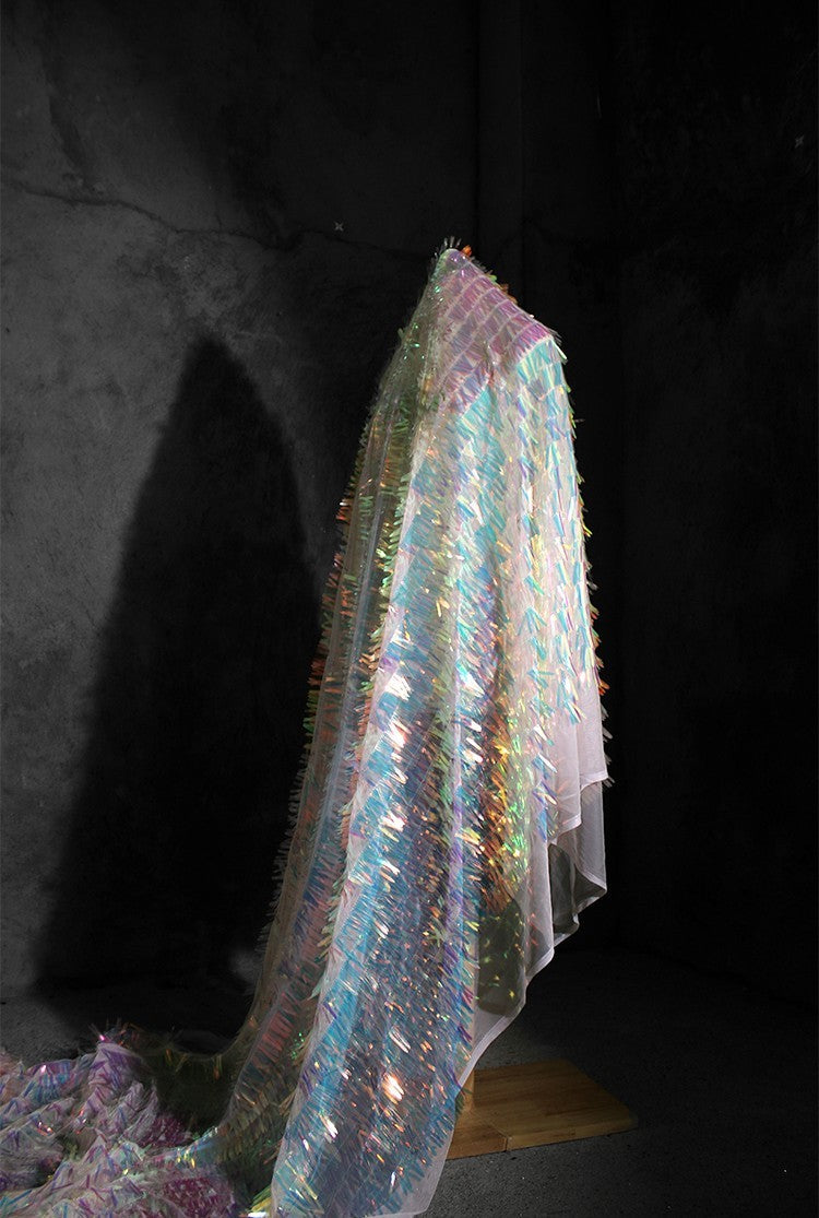 Iridescent Sequin Fringe Laser Gradient Mesh Fabric