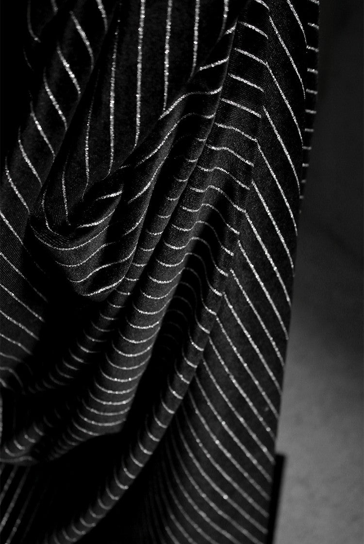 Matte Black Striped Velvet Fabric