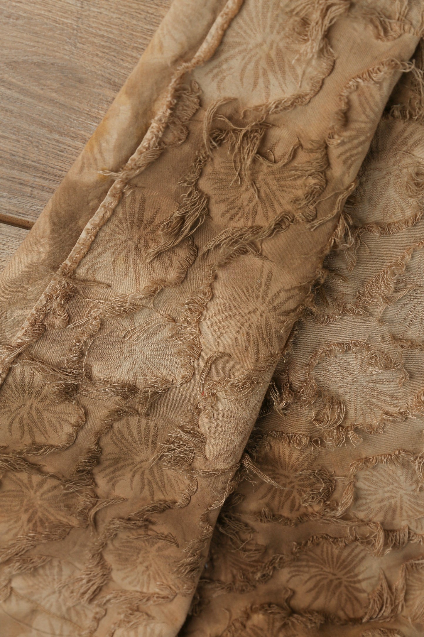 Tie-Dye Yellow Jacquard Fringe Cotton-Linen – Vintage Distressed Texture