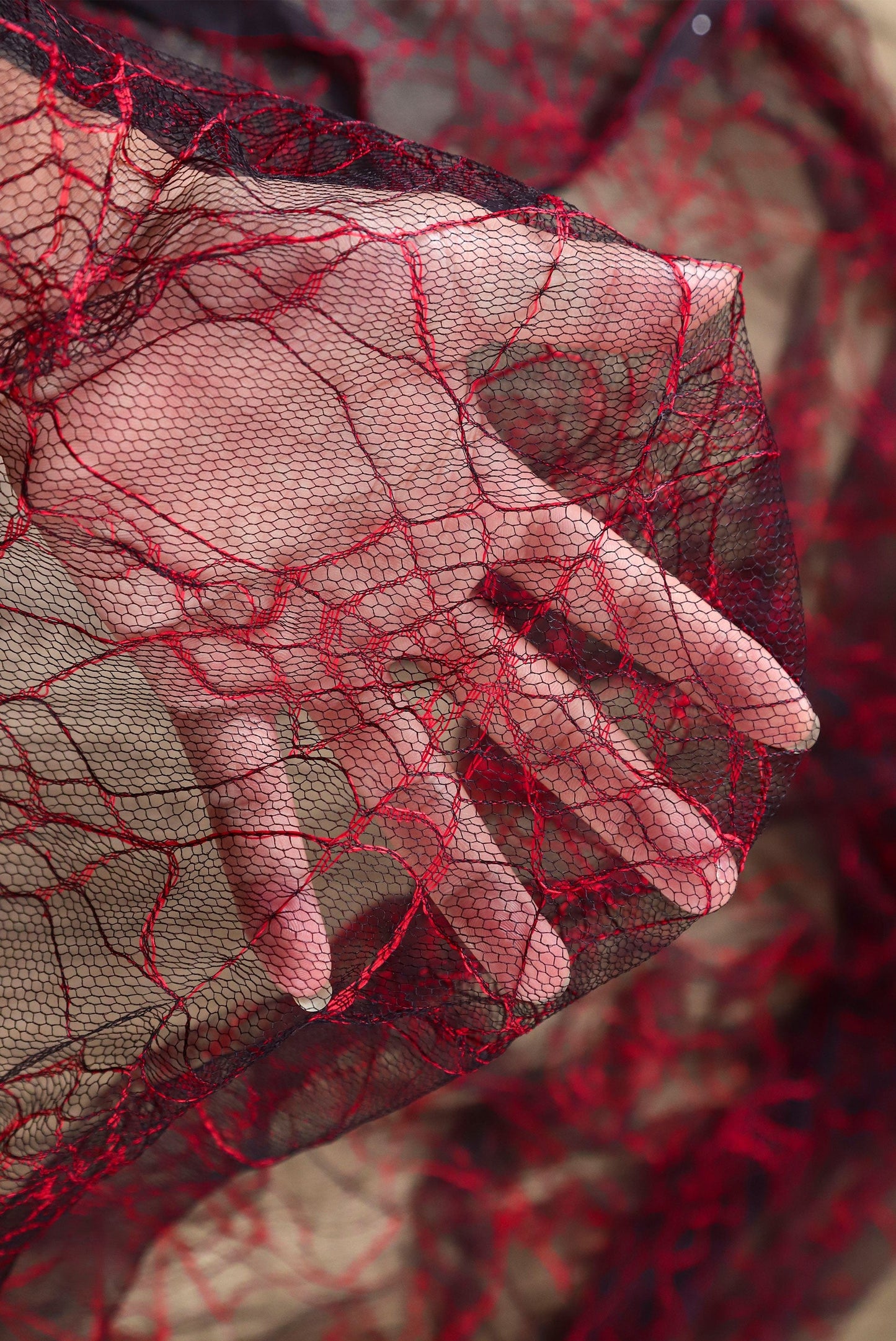 Red Spiderweb Textured Sheer Mesh – Stretch Gothic Fabric