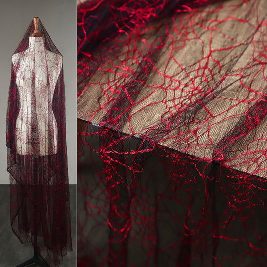 Red Spiderweb Textured Sheer Mesh – Stretch Gothic Fabric