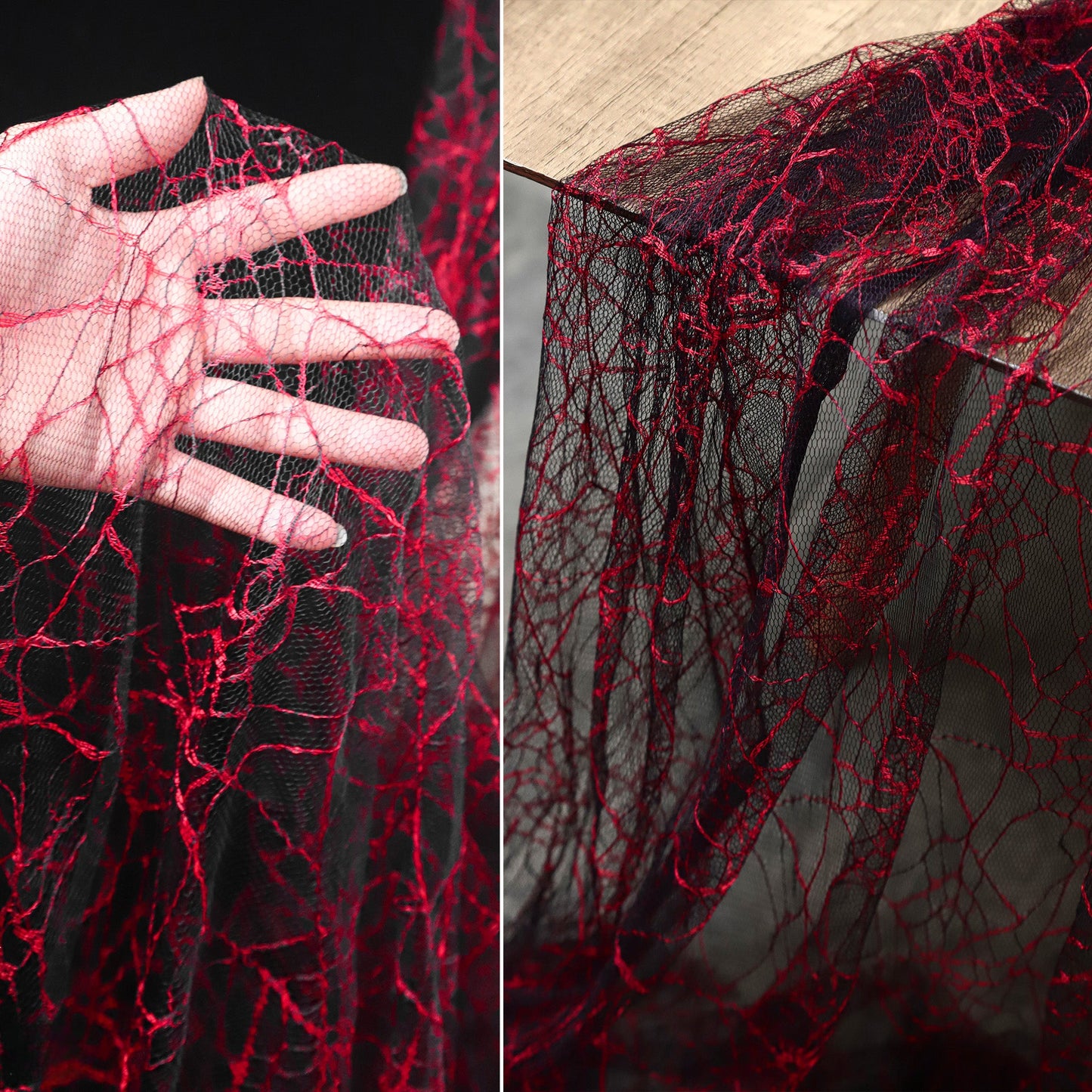 Red Spiderweb Textured Sheer Mesh – Stretch Gothic Fabric