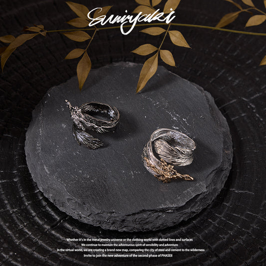 SUMIYAKI Feather Series — Liquid Metal Artisan Ring for Her & Him