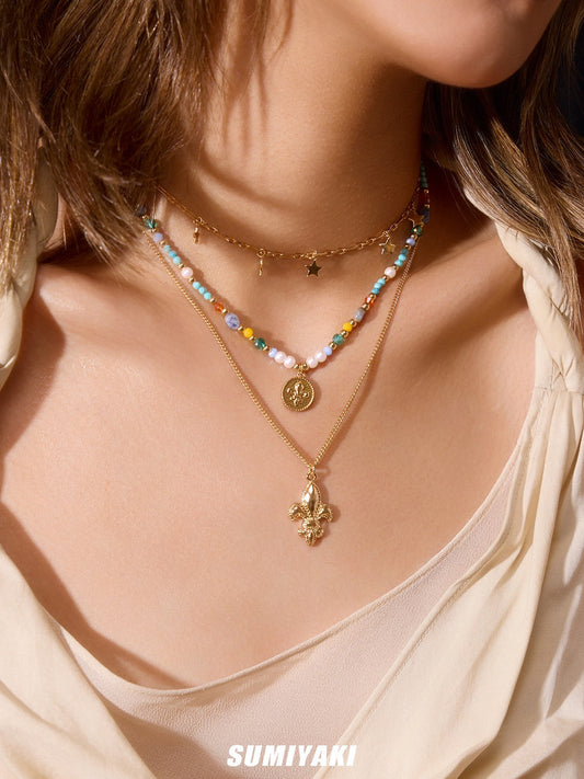 SUMIYAKI Ocean Escape Series — Colorful Beaded Layered Pendant Necklace Set