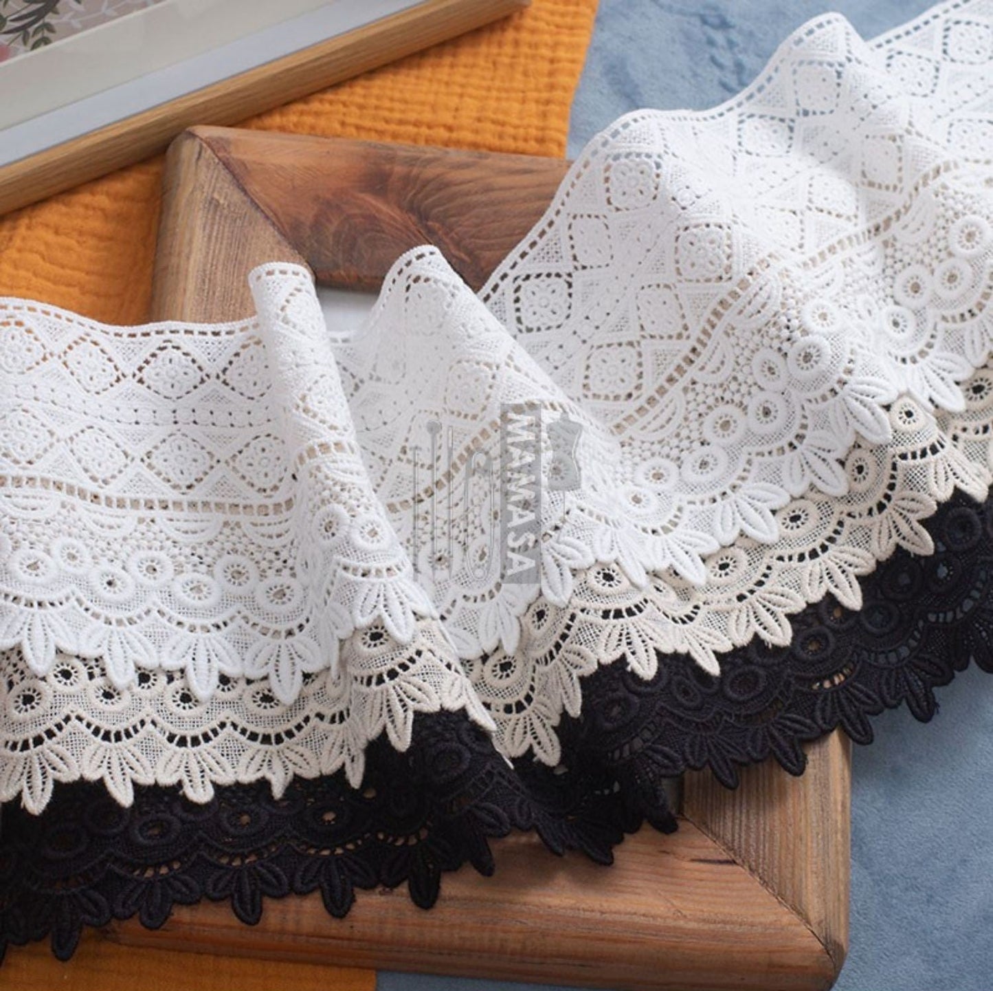 Premium Cotton Thickened Lace Trim — Water-Soluble Embroidered Floral Appliqué
