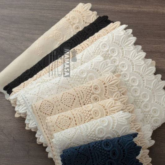 Premium Cotton Thickened Lace Trim — Water-Soluble Embroidered Floral Appliqué