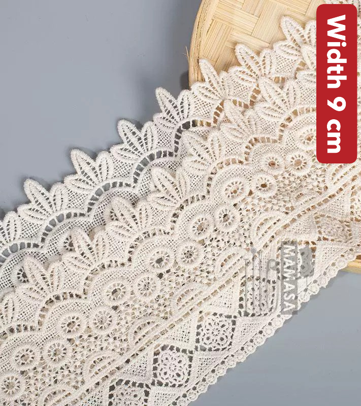 Premium Cotton Thickened Lace Trim — Water-Soluble Embroidered Floral Appliqué