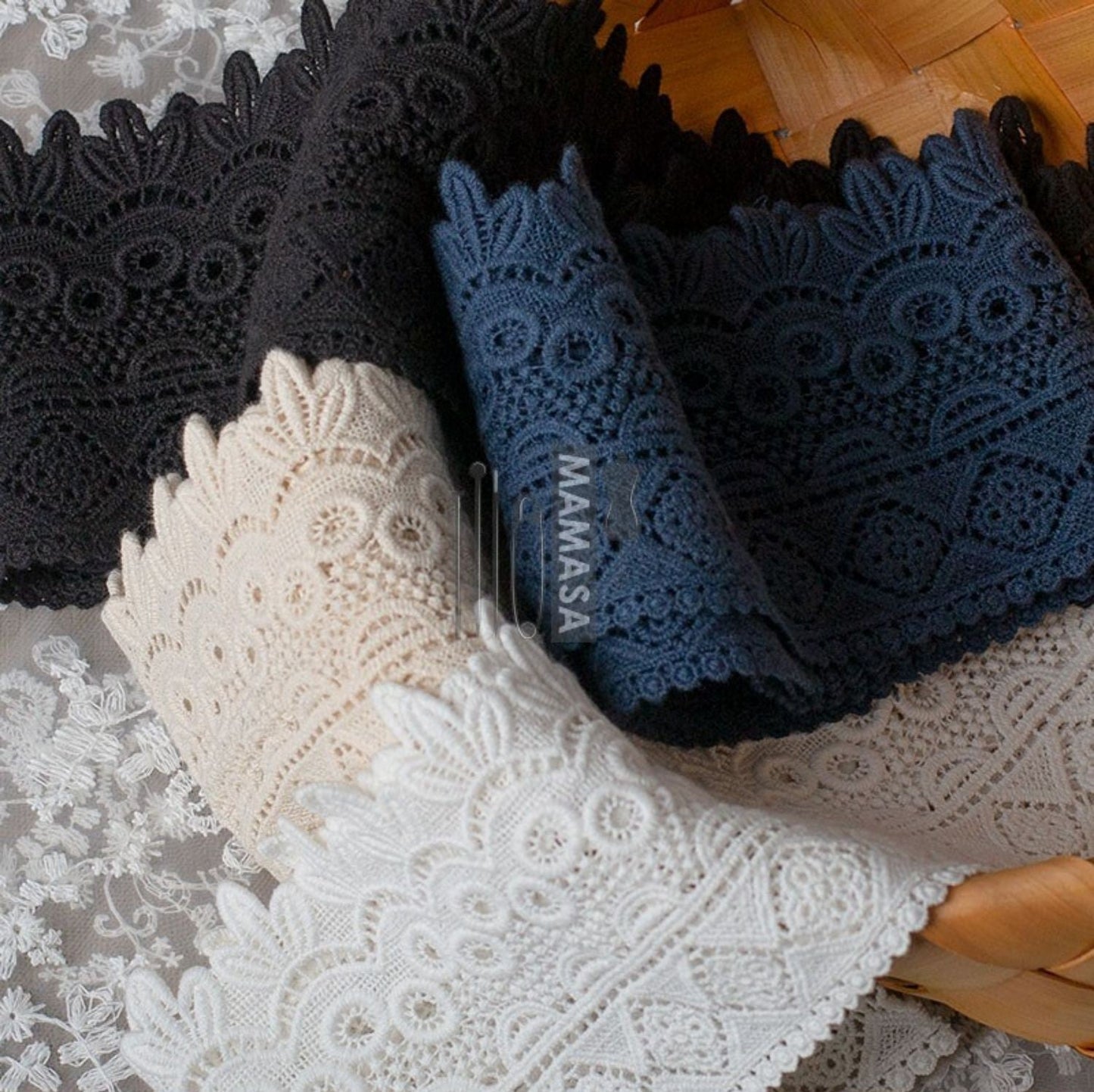 Premium Cotton Thickened Lace Trim — Water-Soluble Embroidered Floral Appliqué
