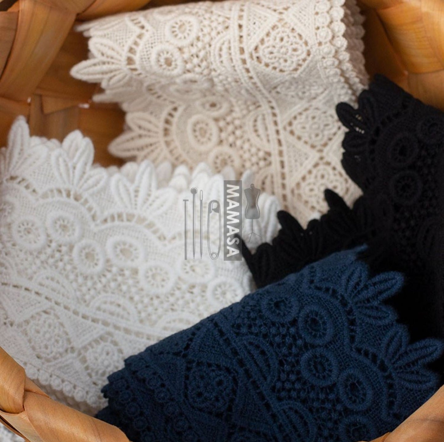 Premium Cotton Thickened Lace Trim — Water-Soluble Embroidered Floral Appliqué