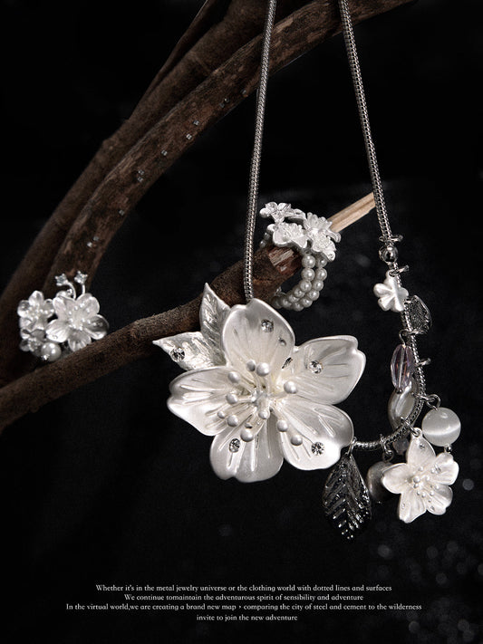 SUMIYAKI Night Sakura Series – Multi-Layered Floral Pearl Ring with Cherry Blossom Design