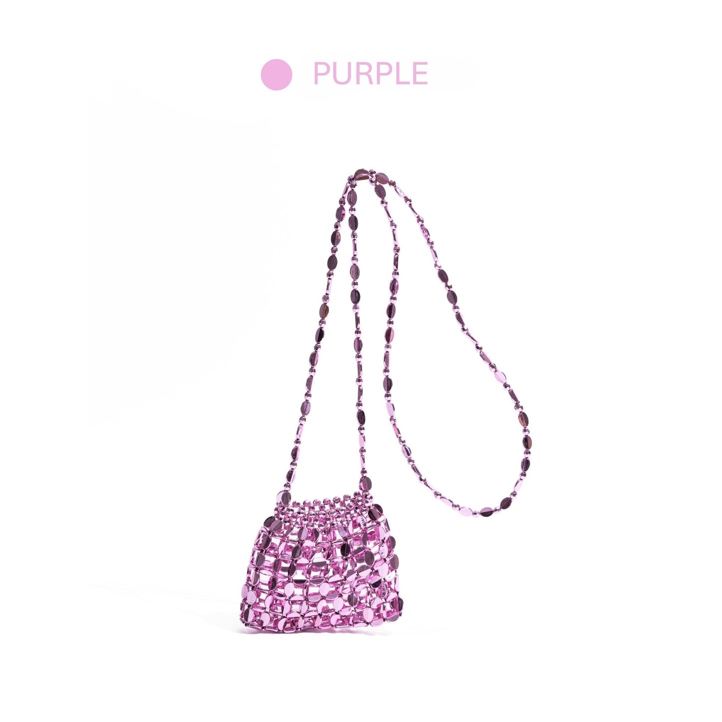 Silver mini crossbody bag – hollow-out beaded woven design, versatile summer decorative pouch