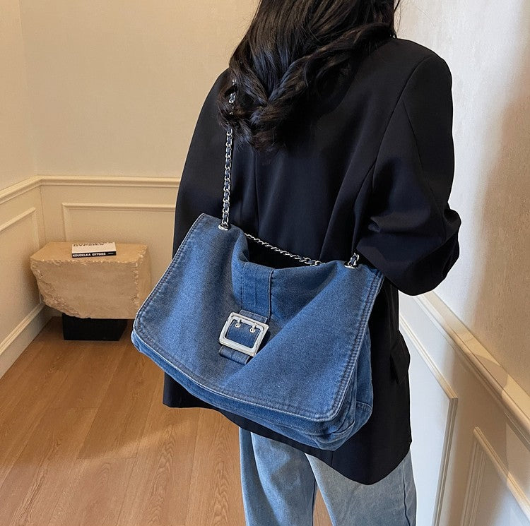 Denim Chain Strap Crossbody Bag