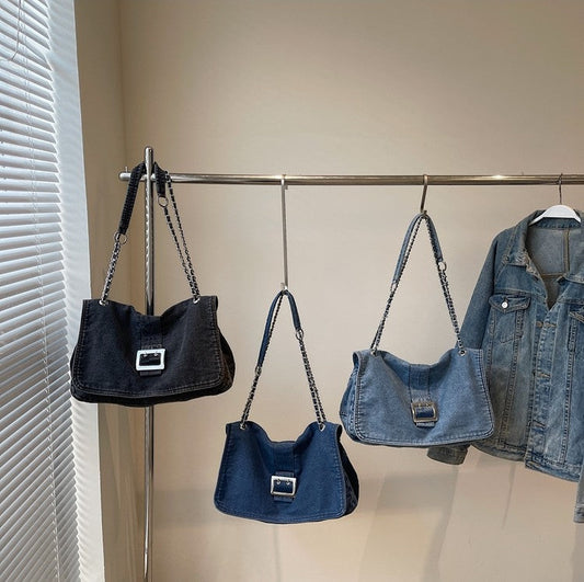 Denim Chain Strap Crossbody Bag