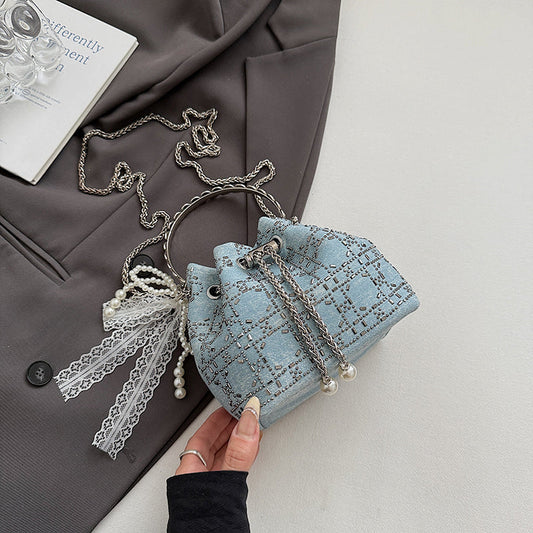 2025 Summer Sparkle: Denim Drawstring Bucket Bag with Chain Strap