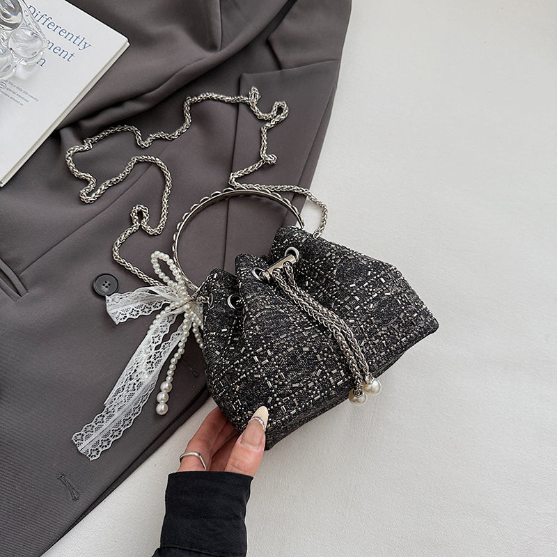 2025 Summer Sparkle: Denim Drawstring Bucket Bag with Chain Strap