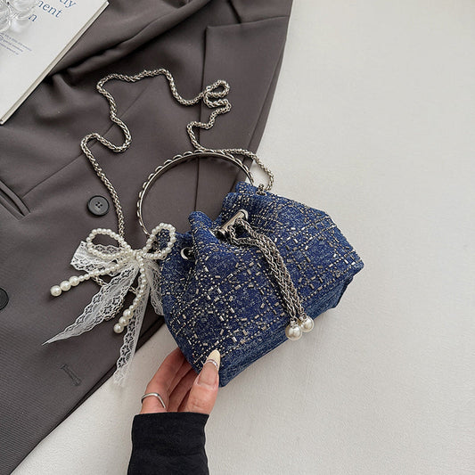 2025 Summer Sparkle: Denim Drawstring Bucket Bag with Chain Strap