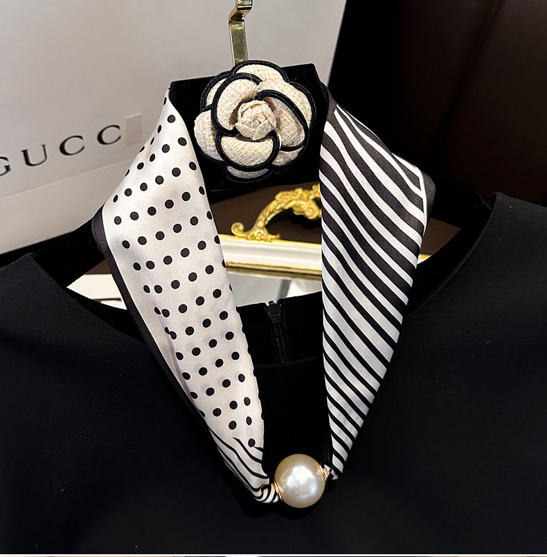 Pearl Necklace Scarf with Magnetic Clasp – Versatile Silk Neck Wrap for Collarbone & Shirt Styling