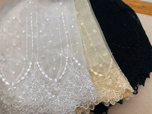 Lolita Fashion Trim – Polka Dot Tulle Embroidered Lace for Dresses and Hemline Decoration